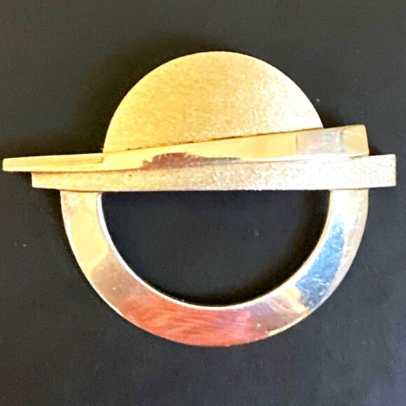 Signed vintage modernist brooch in sterling silver & 10K solid gold - Picture 1 of 4